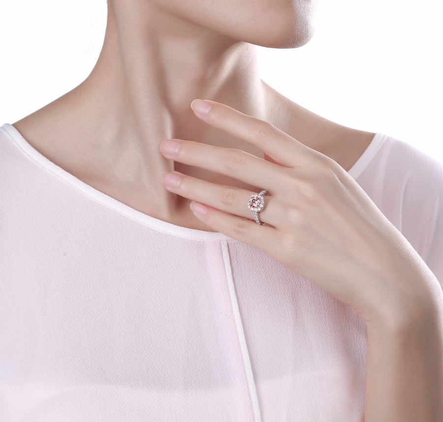 Rings Smiling Rocks | Souffle Pink 1.64Ctw Halo With Diamond Shank Ring R-00076Pnk Rose Gold