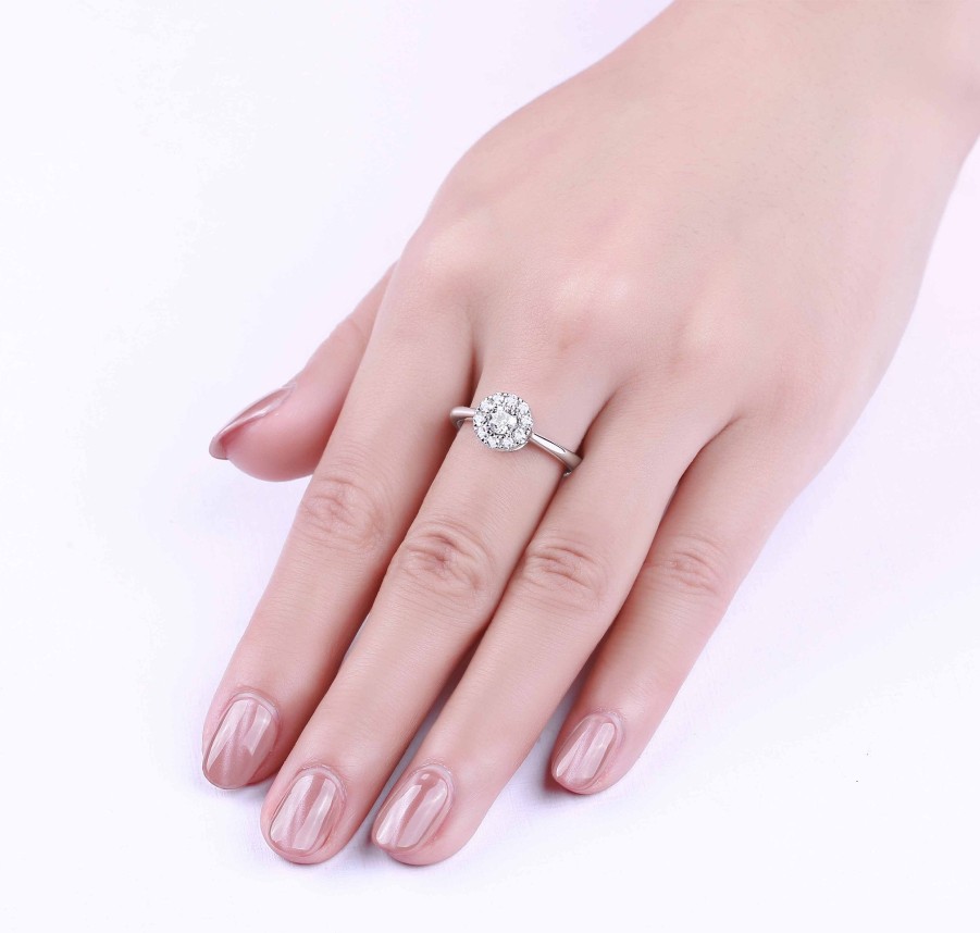 Rings Smiling Rocks | Engagement 0.50Ct Halo Ring R-00059Wht