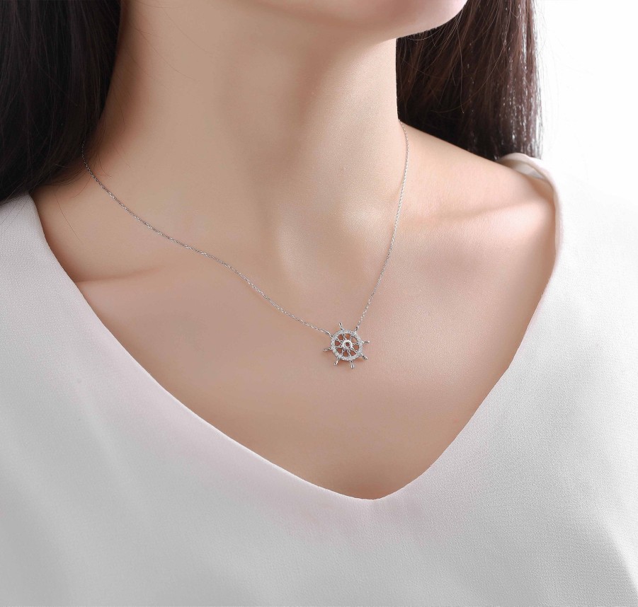 Necklaces Smiling Rocks | Mini 0.18Ct Lab Grown Diamond Wheel Necklace Nl-00223Wht