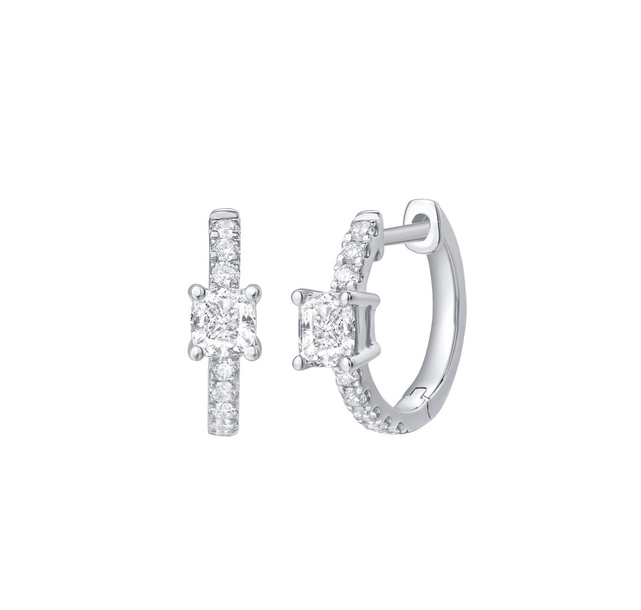 Earrings Smiling Rocks | Lab Grown Diamond 0.81Ct Cushion Mini Hoop Earrings