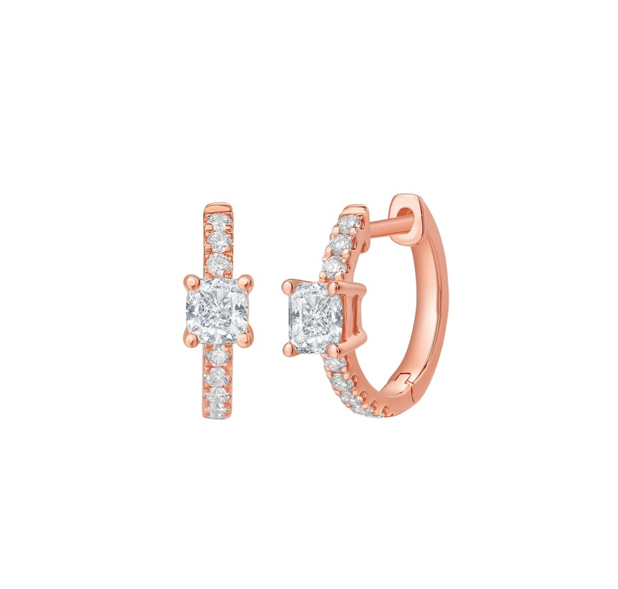 Earrings Smiling Rocks | Lab Grown Diamond 0.81Ct Cushion Mini Hoop Earrings