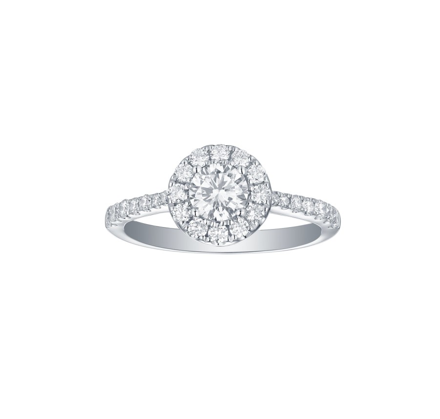 Rings Smiling Rocks | Engagement 1Ct Halo Ring With Diamond Shank R-00065Wht