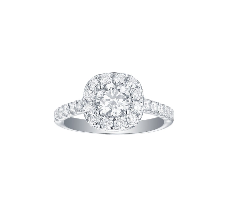 Rings Smiling Rocks | Engagement 1.63Ct Cushion Halo Ring R-00076Wht