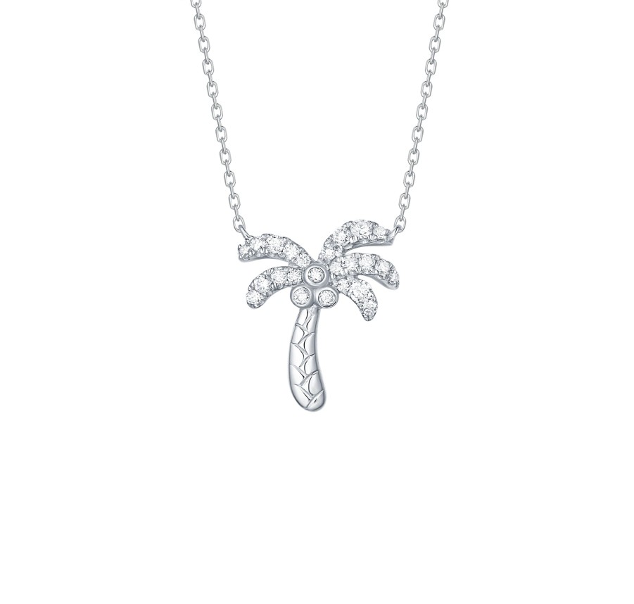 Necklaces Smiling Rocks | Mini 0.22Ct Lab Grown Diamond Palm Trees Necklace Nl-00224Wht