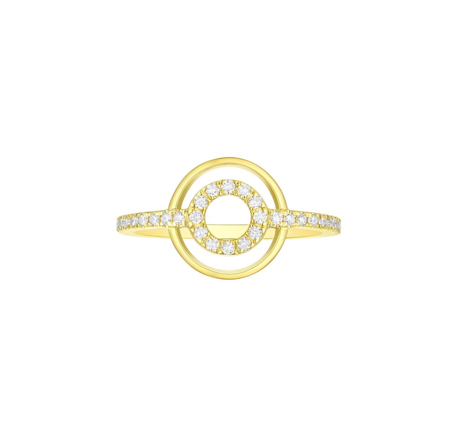 Rings Smiling Rocks | Double Circle 0.23Ctw Lab Grown Diamond Ring R-00729Wht Yellow Gold