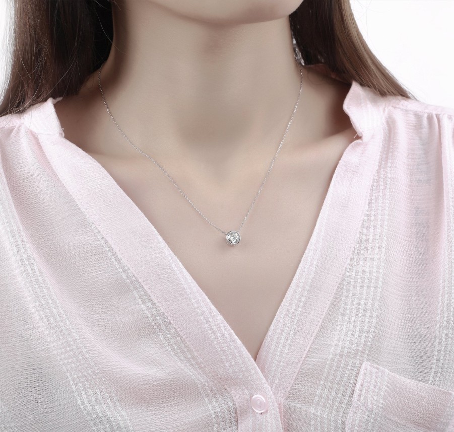 Necklaces Smiling Rocks | Essentials 1Ct Solitaire Bezel Necklace Nl-00101Wht