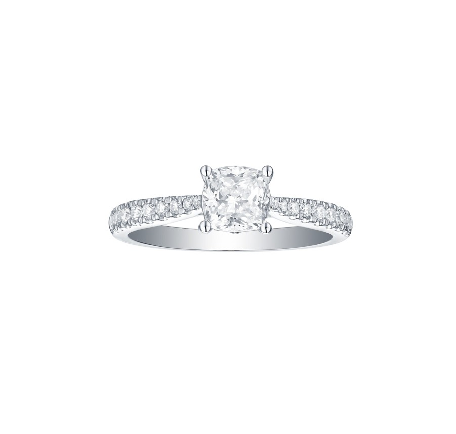 Rings Smiling Rocks | Bridal 1.30Ctw Cushion Solitaire Ring Lab Grown Diamond R-00549Wht White Gold