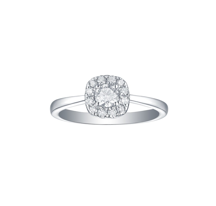 Rings Smiling Rocks | Engagement 0.46Ct Cushion Halo Ring R-00069Wht