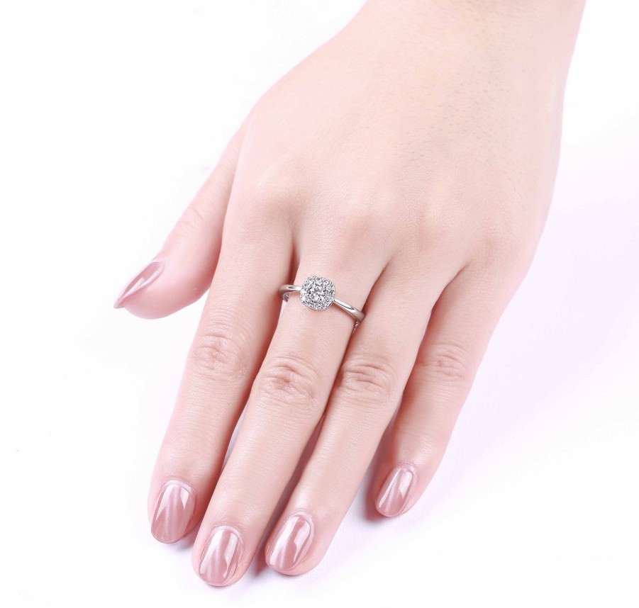 Rings Smiling Rocks | Engagement 0.46Ct Cushion Halo Ring R-00069Wht