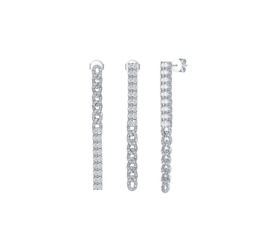 Earrings Smiling Rocks | Lab Grown Diamond 2.66Ctw Link & Bar Dvaita Earrings E-03699Wht White Gold