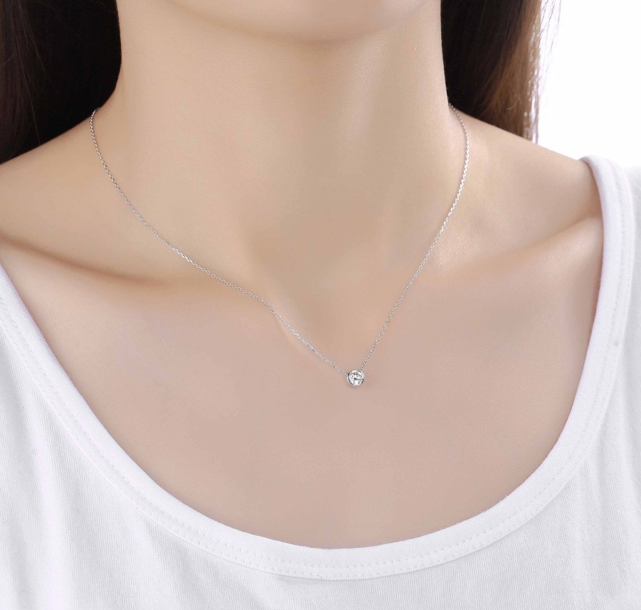 Necklaces Smiling Rocks | Essentials 0.25Ct Solitaire Bezel Necklace Nl-00098Wht