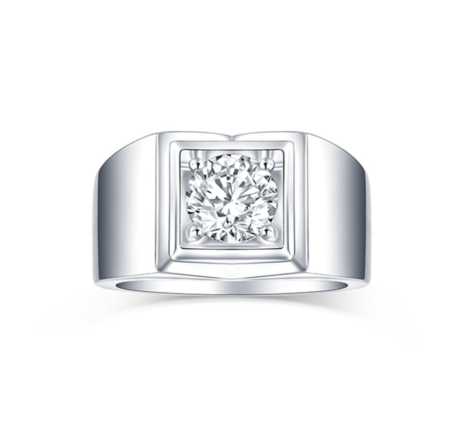 Rings Smiling Rocks | Lab Grown Diamond Square Solitaire Men'S Band