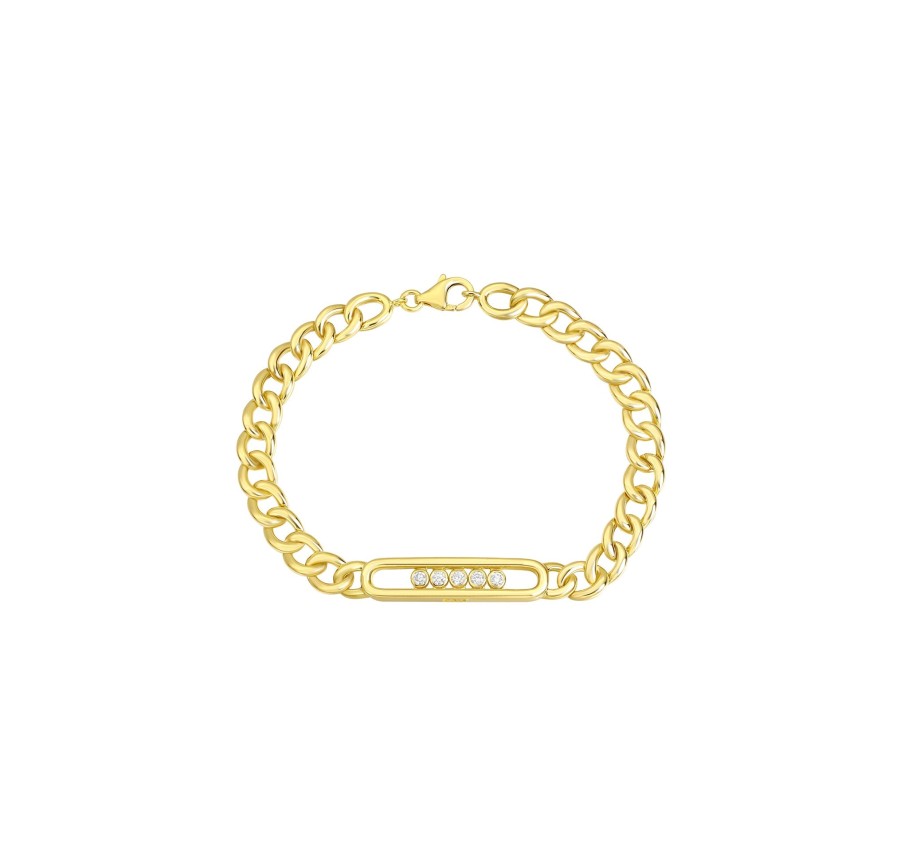 Bracelets Smiling Rocks | Lab Grown Diamond 0.38Ctw Chain Linking Bar Bracelet Bl-02010Wht