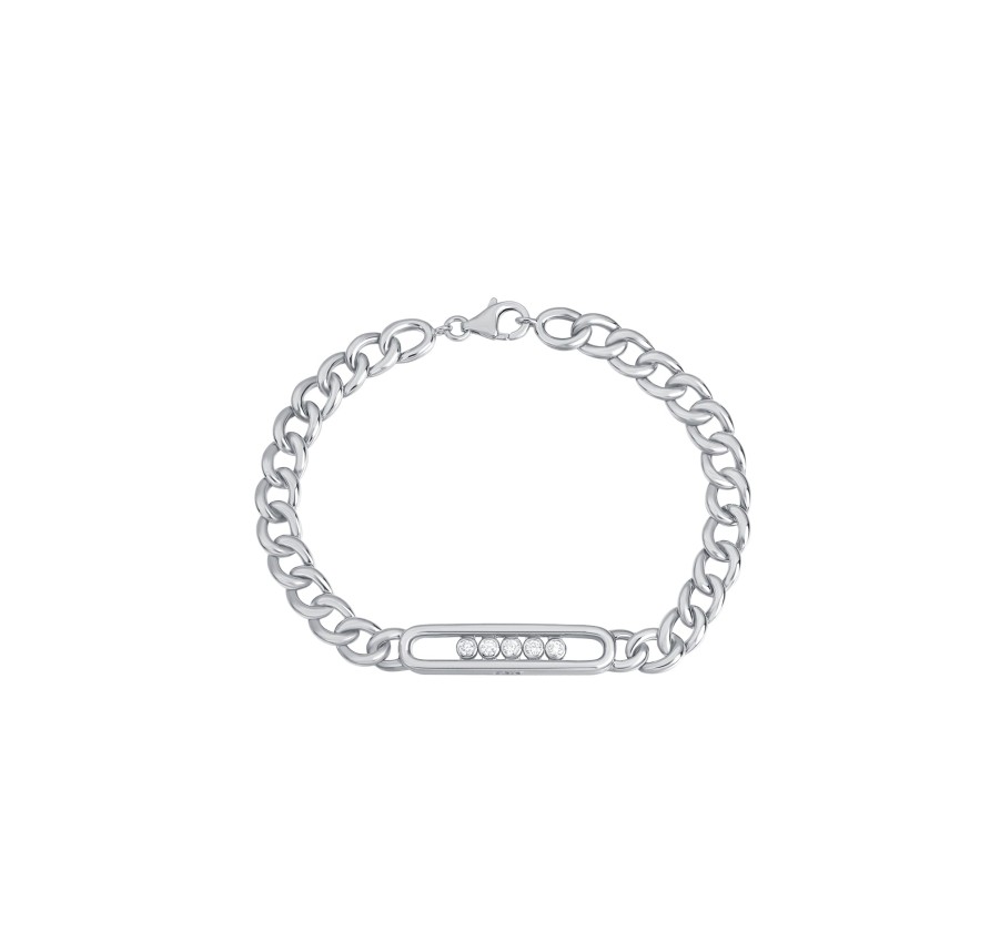 Bracelets Smiling Rocks | Lab Grown Diamond 0.38Ctw Chain Linking Bar Bracelet Bl-02010Wht