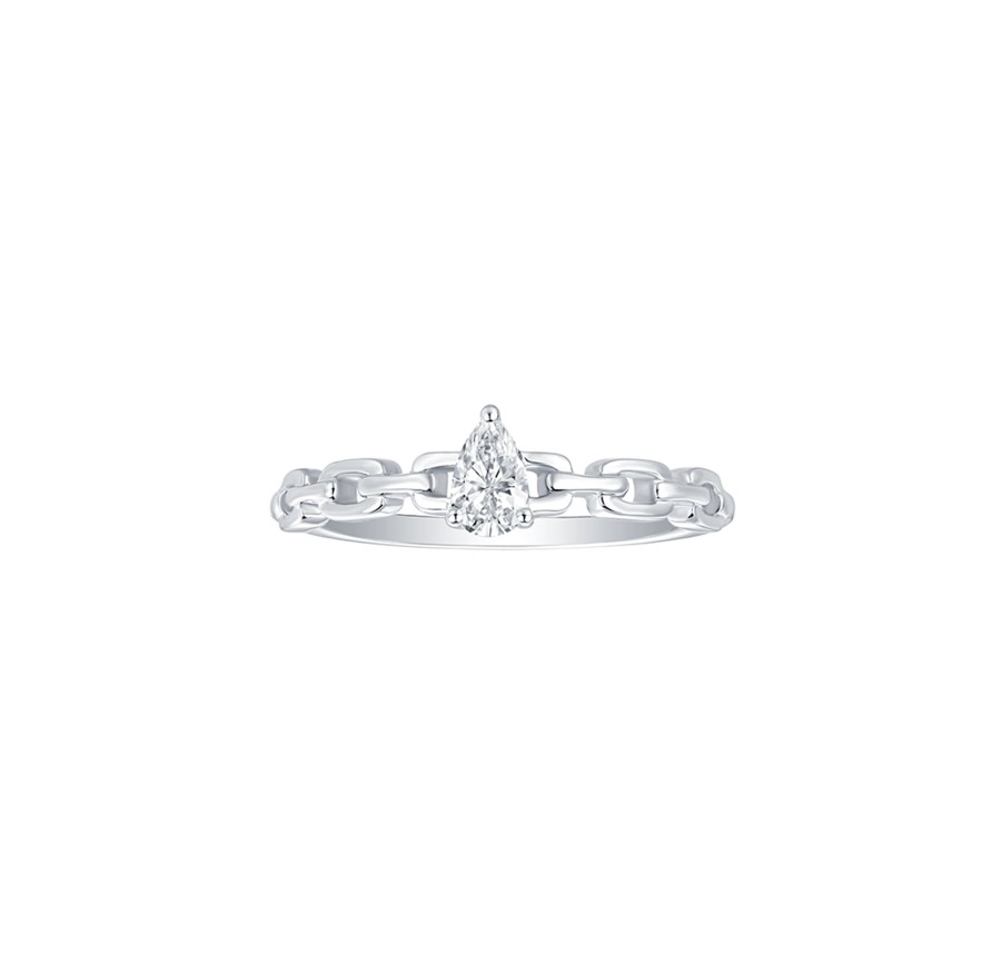 Rings Smiling Rocks | Lab Grown Diamond Pear Solitaire Linking Chain Ring