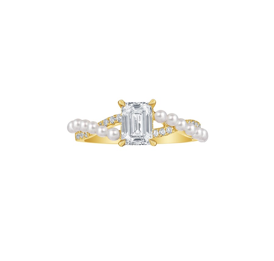 Rings Smiling Rocks | Lab Grown Diamond 2.05Ctw Solitaire With Twisted Pearl Bridal Ring