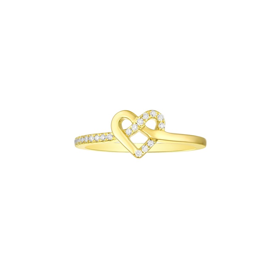 Rings Smiling Rocks | Twist Heart 0.12Ctw Lab Grown Diamond Ring R-00730Wht Yellow Gold