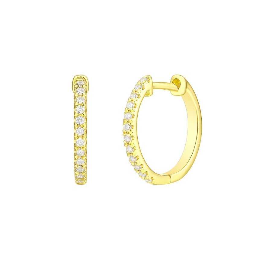 Earrings Smiling Rocks | Mini 0.14Ctw Lab Grown Diamond Huggies E-00692Wht Yellow Gold