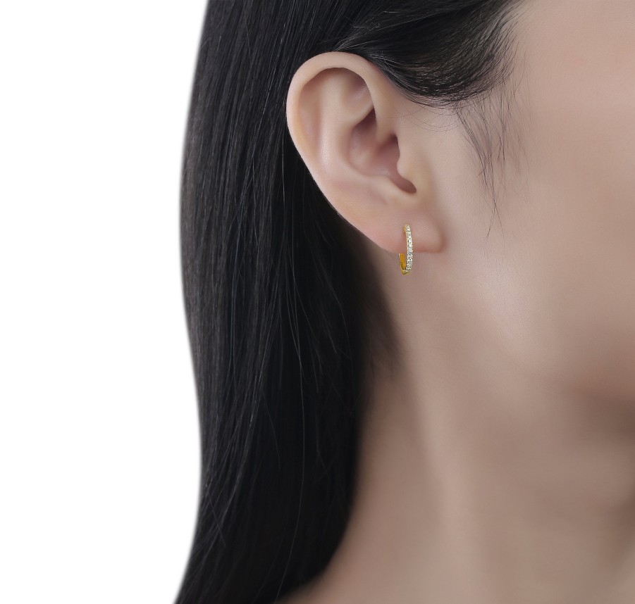 Earrings Smiling Rocks | Mini 0.14Ctw Lab Grown Diamond Huggies E-00692Wht Yellow Gold