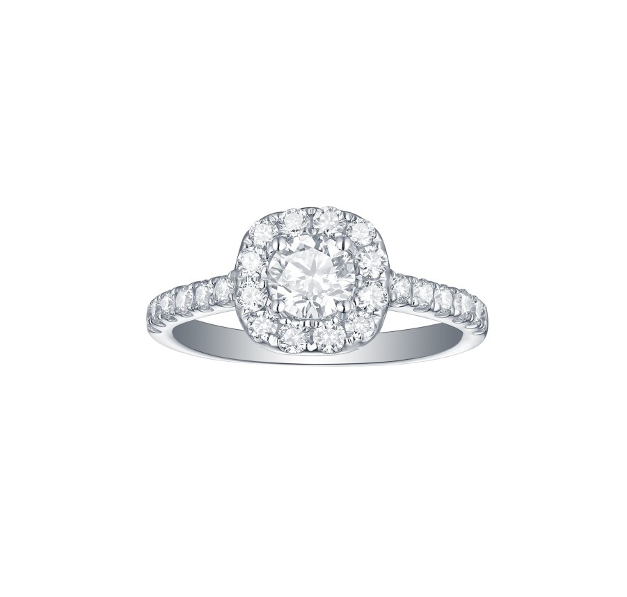 Rings Smiling Rocks | Engagement 1.17Ct Cushion Halo Ring R-00075Wht