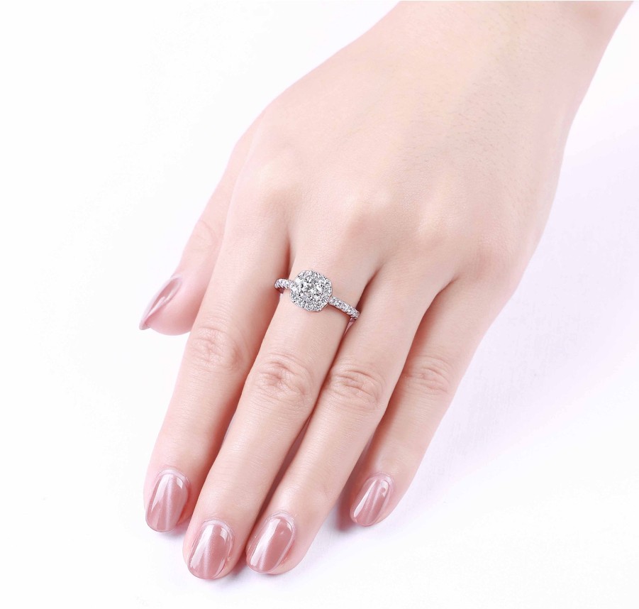 Rings Smiling Rocks | Engagement 1.17Ct Cushion Halo Ring R-00075Wht