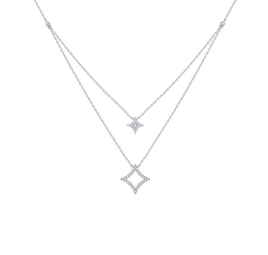 Necklaces Smiling Rocks | Double Layered 0.31Ctw Lab Grown Diamonds Sparkle Necklace Nl-00682Wht White Gold