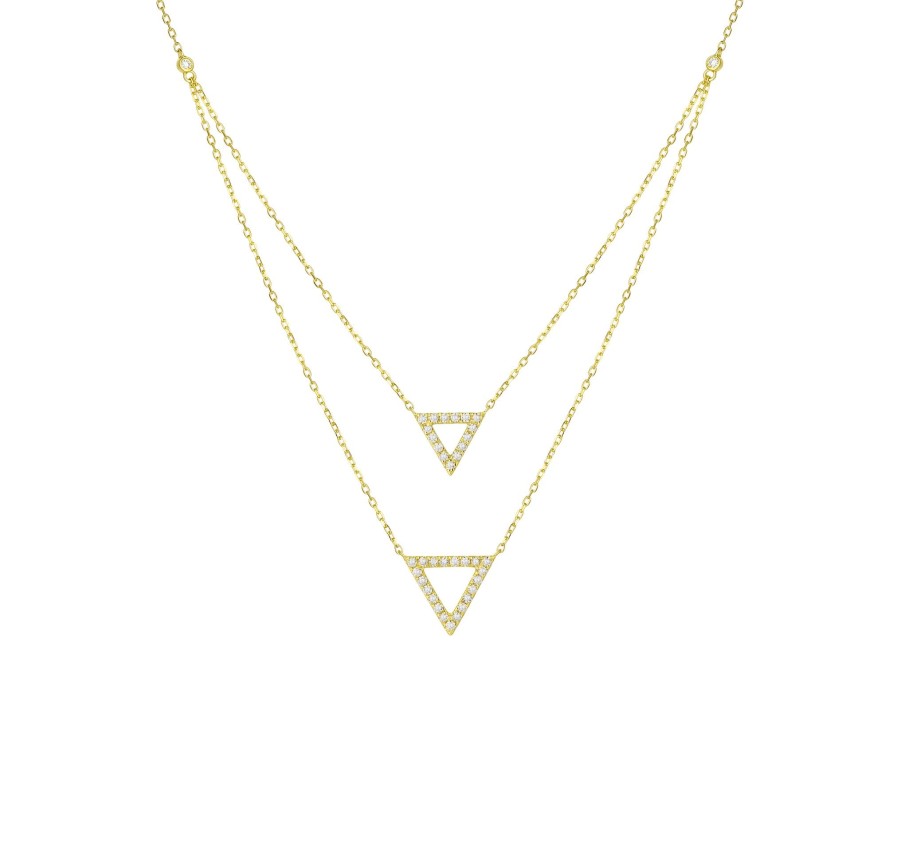 Necklaces Smiling Rocks | Double Layered Geometric 0.29Ctw Lab Grown Diamonds Necklace Nl-00678Wht Yellow Gold