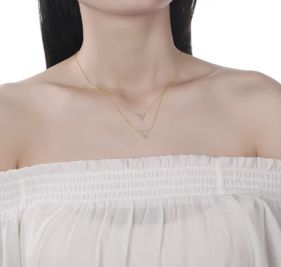 Necklaces Smiling Rocks | Double Layered Geometric 0.29Ctw Lab Grown Diamonds Necklace Nl-00678Wht Yellow Gold