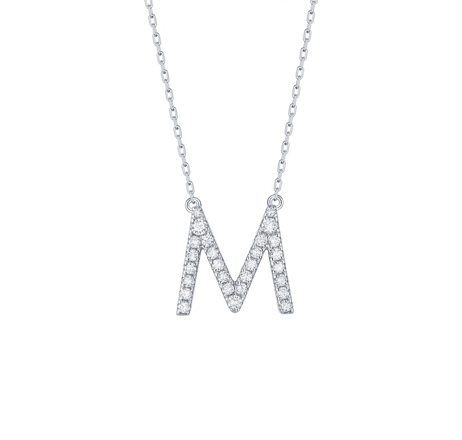 Necklaces Smiling Rocks | My Type 0.29Ct "M" Lab Grown Diamond Necklace Nl-00158Wht