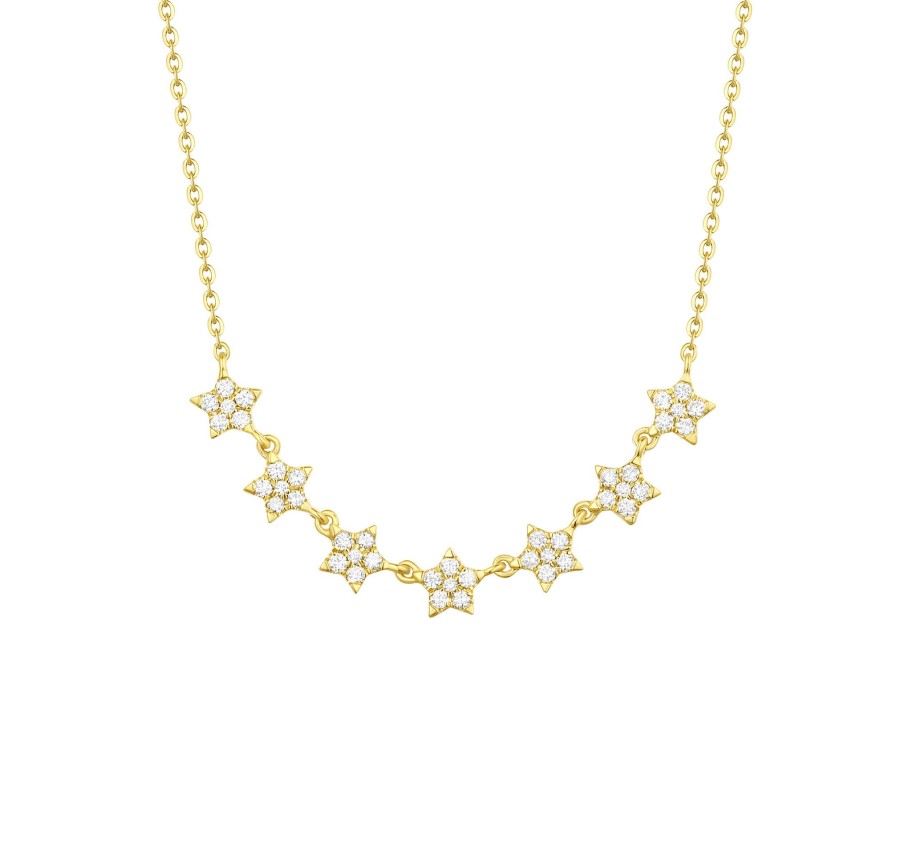 Necklaces Smiling Rocks | Station Star 0.37Ctw Lab Grown Diamonds Necklace Nl-00696Wht Yellow Gold