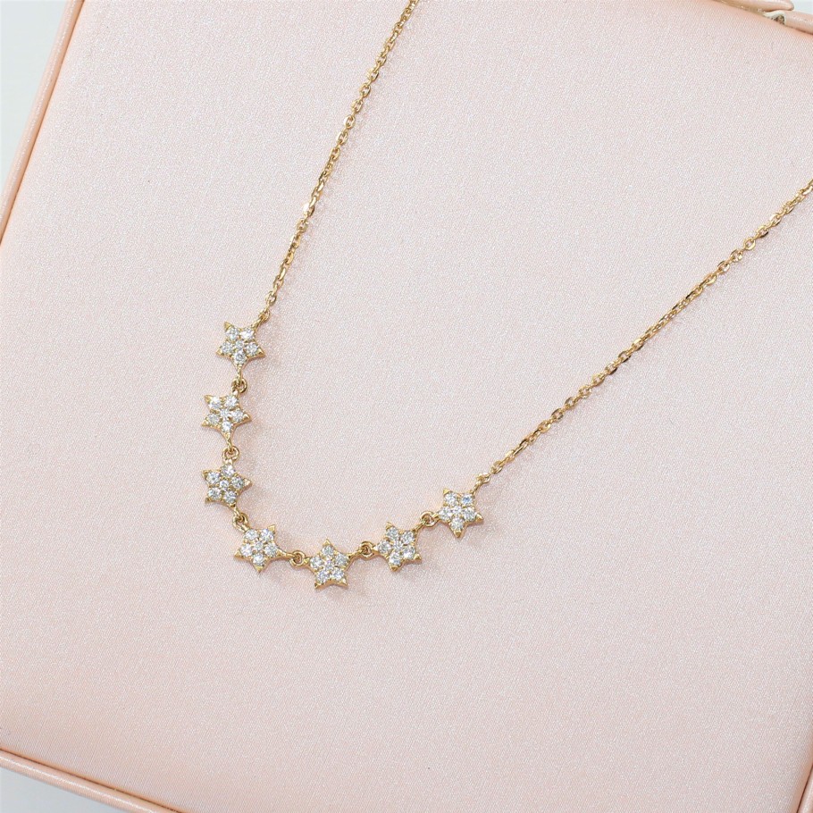 Necklaces Smiling Rocks | Station Star 0.37Ctw Lab Grown Diamonds Necklace Nl-00696Wht Yellow Gold